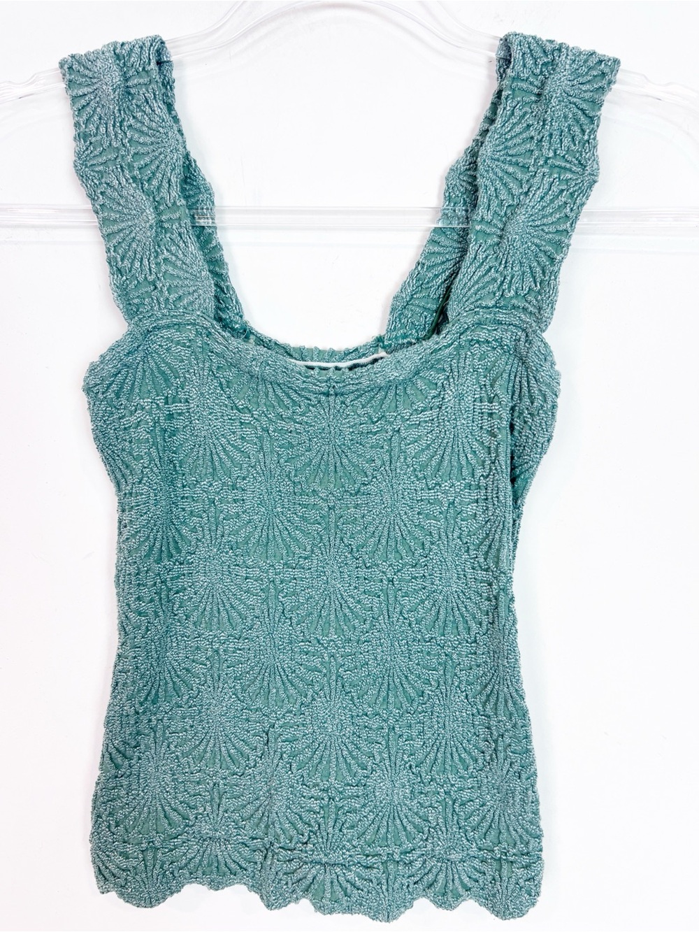 FREE PEOPLE GREEN LOVE LETTER FLORAL KNIT STRETCH CAMI TANK TOP WOMENS XS/SMALL